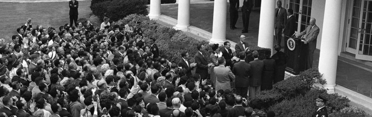 Eisenhower giving speech outdoors